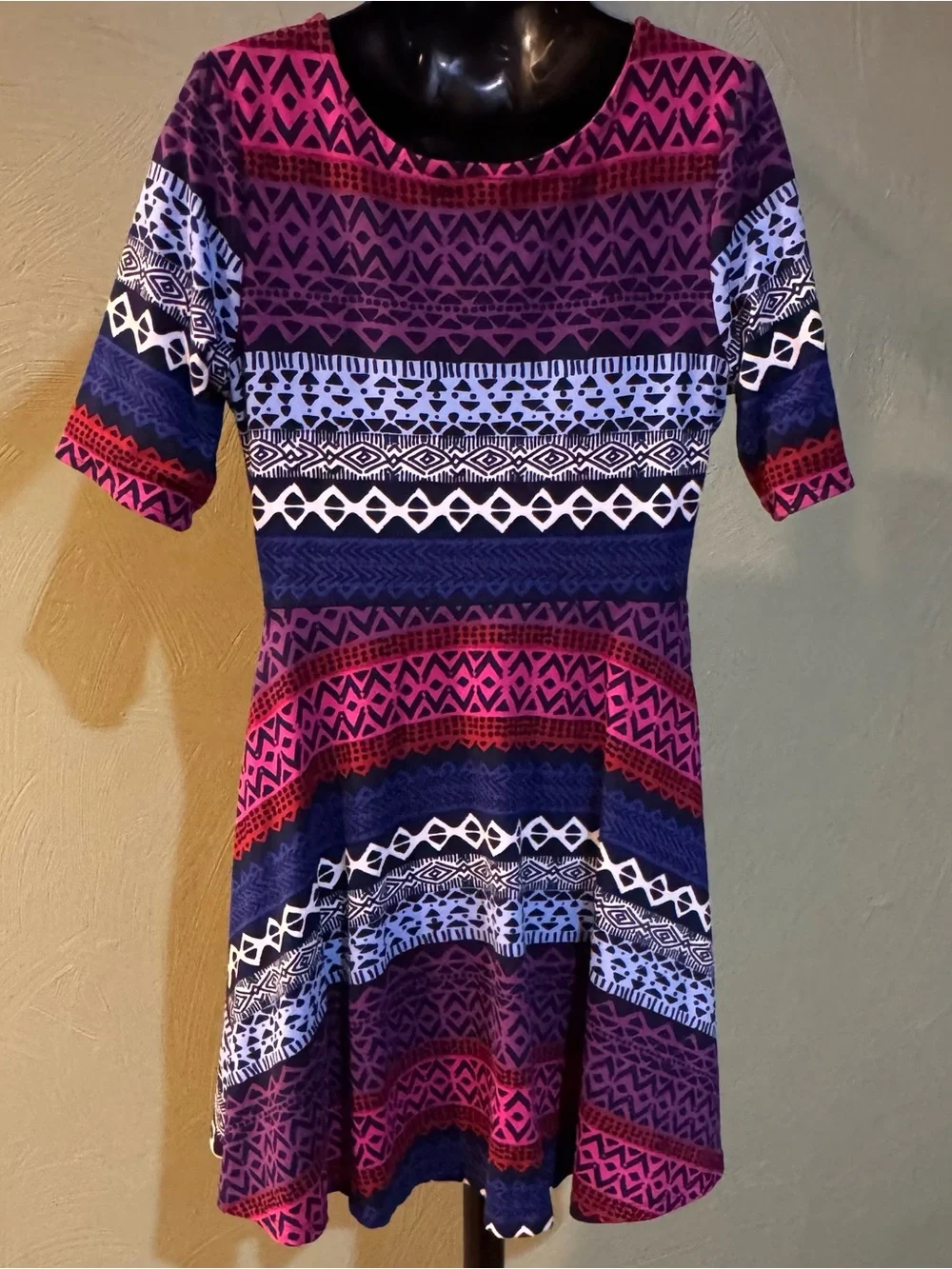 Emily West Girls Size 7 Reversible 2-in-1 Dress - Blue Chevron/Maroon Aztec EUC